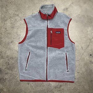 Patagonia Retro X Vest Men Medium M Classic Fleece Vest Full Zip Gray Red 2009
